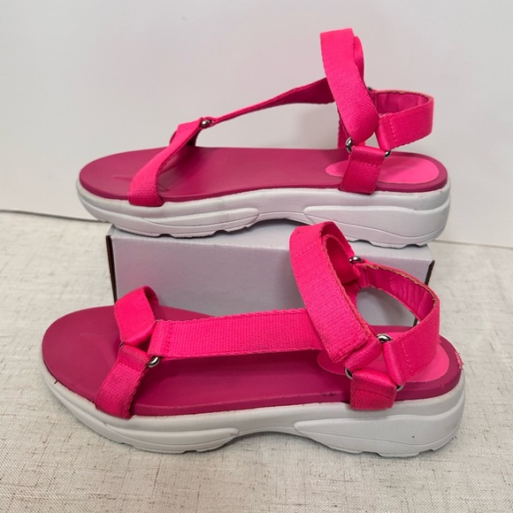 Women’s Hot Pink Strappy Wedge Sandals – Size 10 | Velcro Closure - Picture 5 of 9